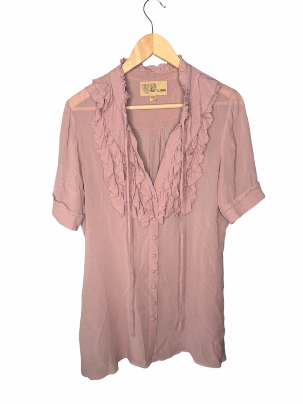 SOLD Project Alabama 100% Silk Dusty Rose Button Tunic - Picture 2 of 10